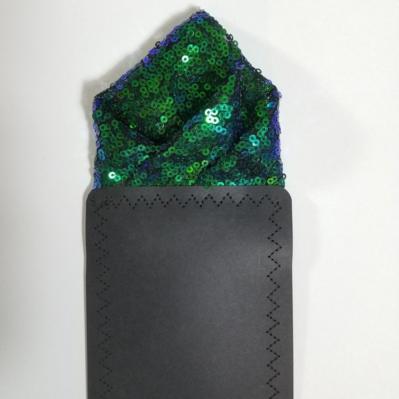 Men's Sequin Pre-Folded Pocket Square Insert - Iridescent Green & Blue - Picture 5 of 9
